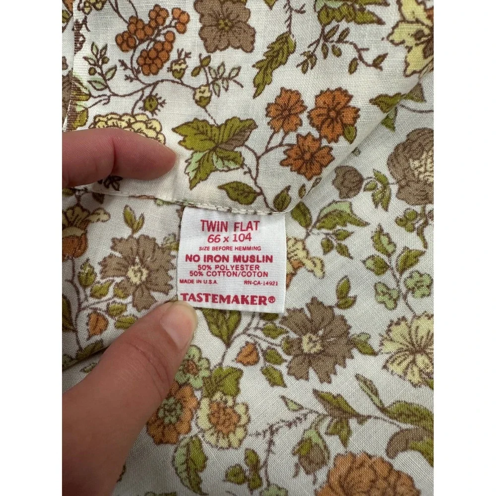 Vintage 70s Tastemaker Earthy Floral Twin Sheet Set Boho Cottagecore